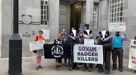 Badger cull protest outside DEFRA, London, UK