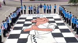 Indian students use coloured salts to form mascot of Chess Olympiad 2022