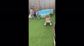 ' Children did not like the big man jump into their tiny pool
'