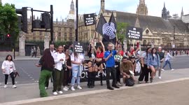 This Is A Work Event photo shoot outside British Parliament ahead of  Ministry of Sound BoJos Leaving Drinks party