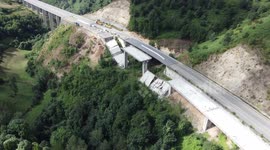 Drone footage of collapsed viaduct highway in northern Spain