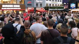 People party in Leicester Square after England's win against Germany