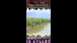 Inside the abandoned 'haunted' waterpark with a 'dragon-guarded' tower, green lazy river and rusting waterslides