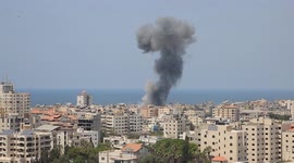 Israeli air strike hits building in Gaza City.