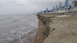 Italy: Storm on the coast of Alba Adriatica, causing inconvenience and damage to the beaches, coasts and tourists who flock to the beaches in this period.
