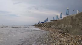 Italy: Storm on the coast of Alba Adriatica, causing inconvenience and damage to the beaches, coasts and tourists who flock to the beaches in this period.