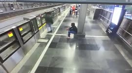 Impatient commuter sets off alarm trying to pull open doors at train station in India