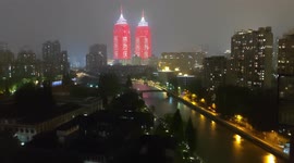 Light Show Celebrate Army Day in Shanghai, China