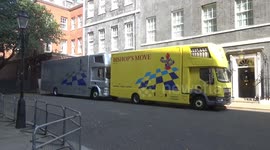 Removal trucks outside 10 Downing Street for outgoing UK PM Boris Johnson