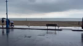 Bournemouth beach totally empty due to bad weather.