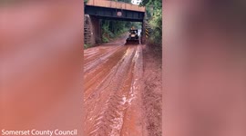 UK road closed due to mudslide caused by heavy rainfall