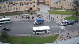 Car crash - car stopping at walkway gets hit by distracted driver (CCTV Video)