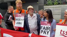 Labour MPs Jeremy Corbyn and Zarah Sultana attend rail strike at Euston station