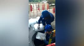 Electricians use ice cubes to cool down cables in China