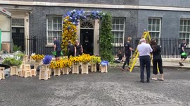 Downing Street decorated with flowers for Ukraine Independence Day