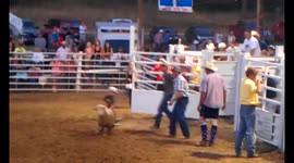 Boy Rides Sheep in Rodeo