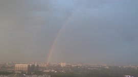 Rainbow and thunderstorm on the sunrise in St Petersburg, Russia