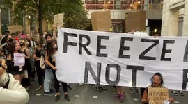 Protesters block the traffic outside Ofgem