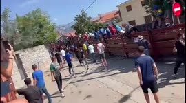 Fiestas Cerceda 2022 - 12:00h - ultimo toro, joven esquivando el toro.