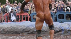 Cheeky! Competitor bares all at World GRAVY Wrestling Championships as opponent rips off his underwear