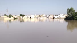 Houses completely submerged by flood water in Pakistan