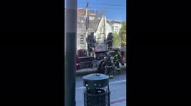 Fire in old Victorian building in San Francisco on historic Haight Street, footage of owners