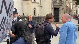 Heated scuffle as activists protest against Rwanda deportation outside Royal Courts of Justice