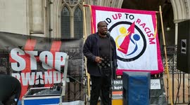 Demonstrators stop Rwanda flights - No offshore detention scrap the Nationality and bordersbill, London, UK