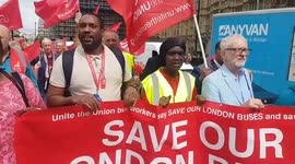 MPs Jeremy Corbyn and Fleur Anderson speak at 'Save Our London Buses' rally against Tory cutbacks