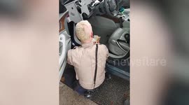 Firefighters rescue trapped kitten from car dashboard in Virginia