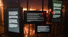 A notice put in the window of the Other Palace which is a theatre near Buckingham Palace. the notice says how sorry they are for the Queen's Death