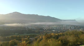 Fog & mist clears at Welsh Market town of Dolgellau at foot of Cadair Idris in Mist