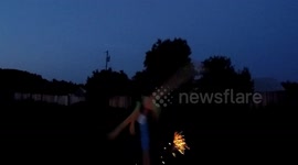 Fireworks attached to returning boomerang