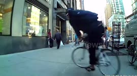 Cyclist Riding in New York traffic