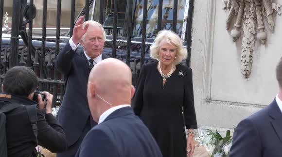 Cries of 'God Save The King!' as King Charles arrives at Buckingham Palace in London with Camilla