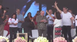 Luiz Inacio Lula da Silva makes a political speech in Taboão da Serra, São Paulo, Brazil