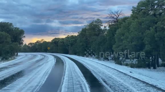 Hail covers roads in Canada's Grand Canyon National Park