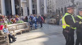Man arrested before speakers talk to protesters at tje bank of england in London