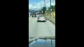 Tire flies off the rim of a moving vehicle