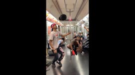 Two guys pull of crazy trick inside New York subway