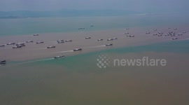 Thousand Of Fishing Boats Sailing To Sea In Ningbo, China