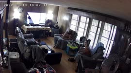 Dad saves his daughter from falling back in the floor with his legs