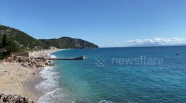 Scenic view of seaside in Dhërmi, Albania in an autumn sunny day