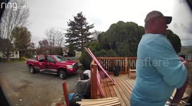 Inside cat gets outside, Papa scares him back in by accident