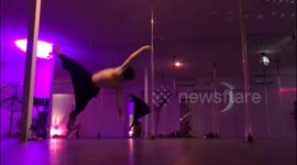 Pole dancer hilariously fails and falls during exercise