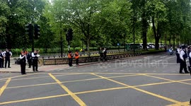 U.S. State Vehicles Escort President Joe Biden's Presidential Cadillac Limousine 