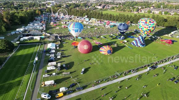 Amazing aerial footage of hot air balloons taking off at the Yorkshire balloon fiesta 2022 on the Knavesmire in York