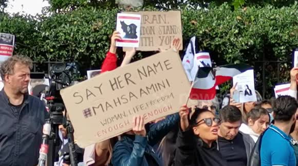 Protest against Iranian regime outside its embassy in London after the death of Mahsa Amini