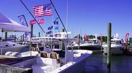 Boats docking at Progressive Norwalk Boat Show in Connecticut