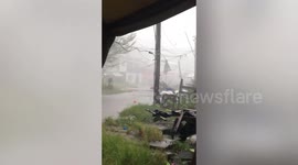 Lightning strike destroys shed amid Typhoon Noru rains in the Philippines